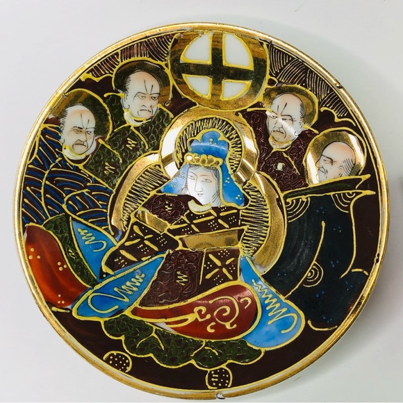 Vintage Tea set China Cup & Saucer Japan 4 Men a Woman Satsuma Moriage Gold Trim - Picture 3 of 8